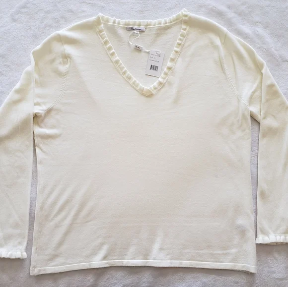 Vila Milano Cream Long Sleeve Soft V-neck Sweater--XL - Picture 7 of 14